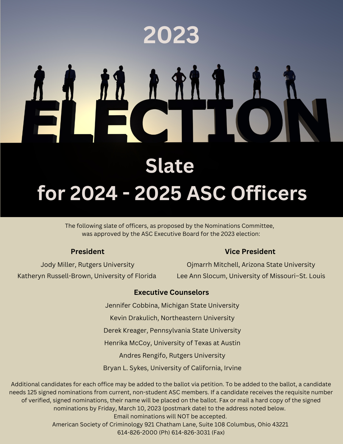 Elections The American Society of Criminology